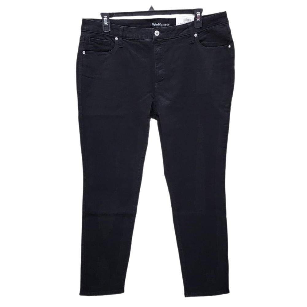 Style & Co Plus Size Mid-Rise Slim Leg Women's Jeans Stretch Deep Black Size 20W